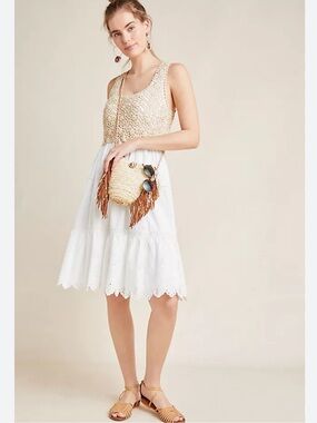 Anthropologie Brittney Crochet-Top Eyelet Dress Size L